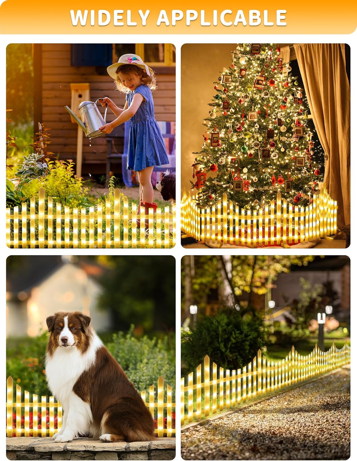 Hopolon 8 Pack White Picket Fence for Garden, 11.1in (H) X 9.1ft (L) Garden Fence Border with 144
