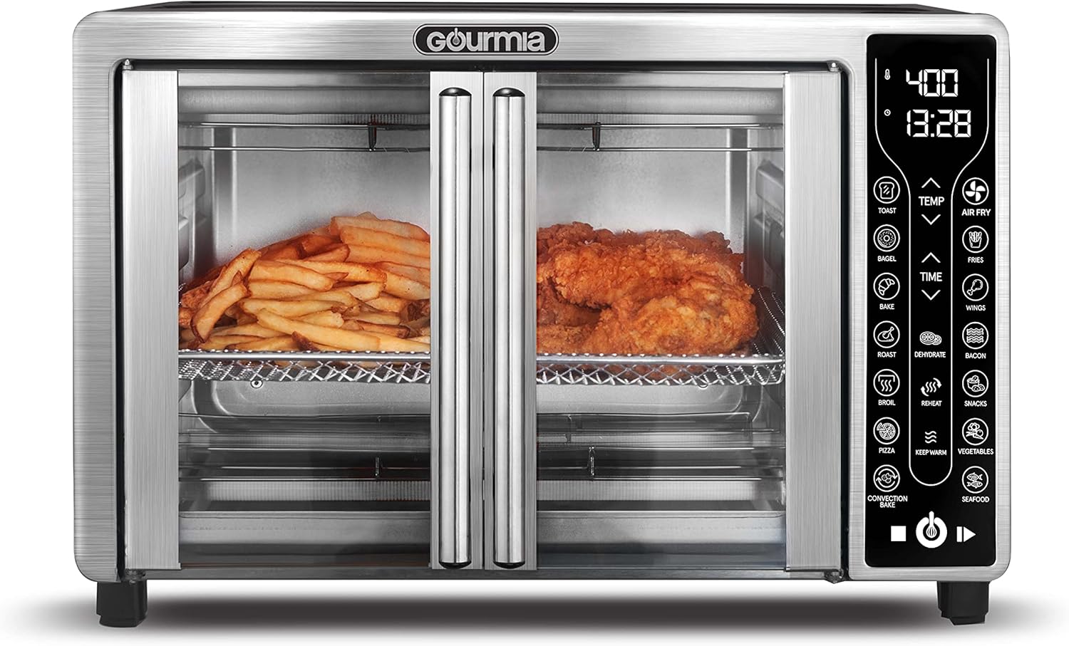 Gourmia Toaster Oven Air Fryer Combo 17 cooking presets 1700W french door digital air fryer oven