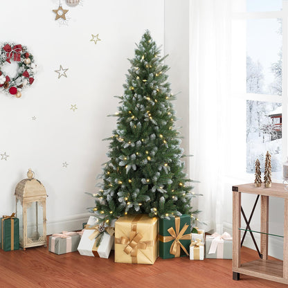 Naomi Home 4.5ft White Tip Christmas Tree with Lights, Realistic Light Snow Flocked Fir Prelit with