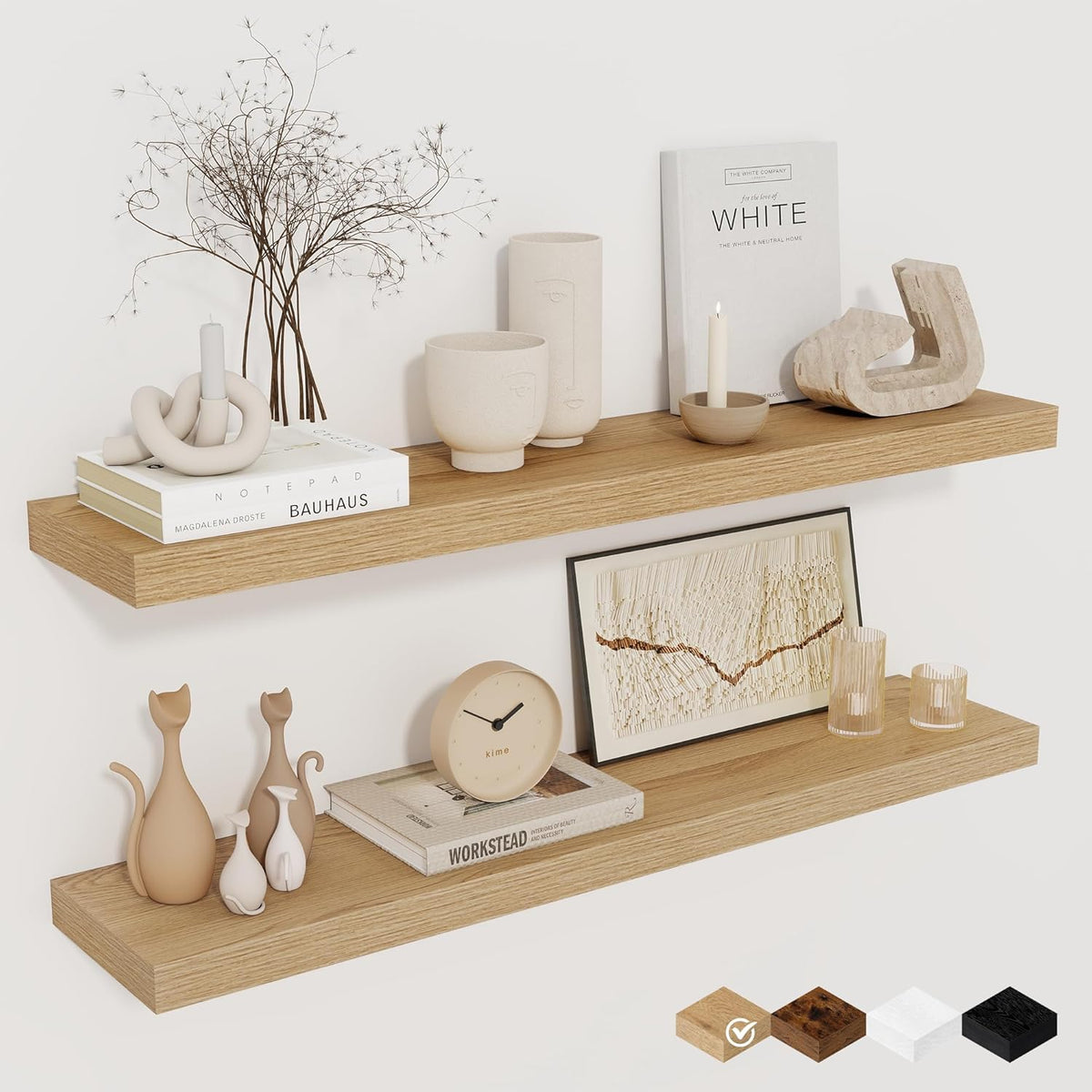 Fun Memories Floating Shelves for Wall, 32" Rustic Wood Deep Wall Mounted Shelves with Invisible