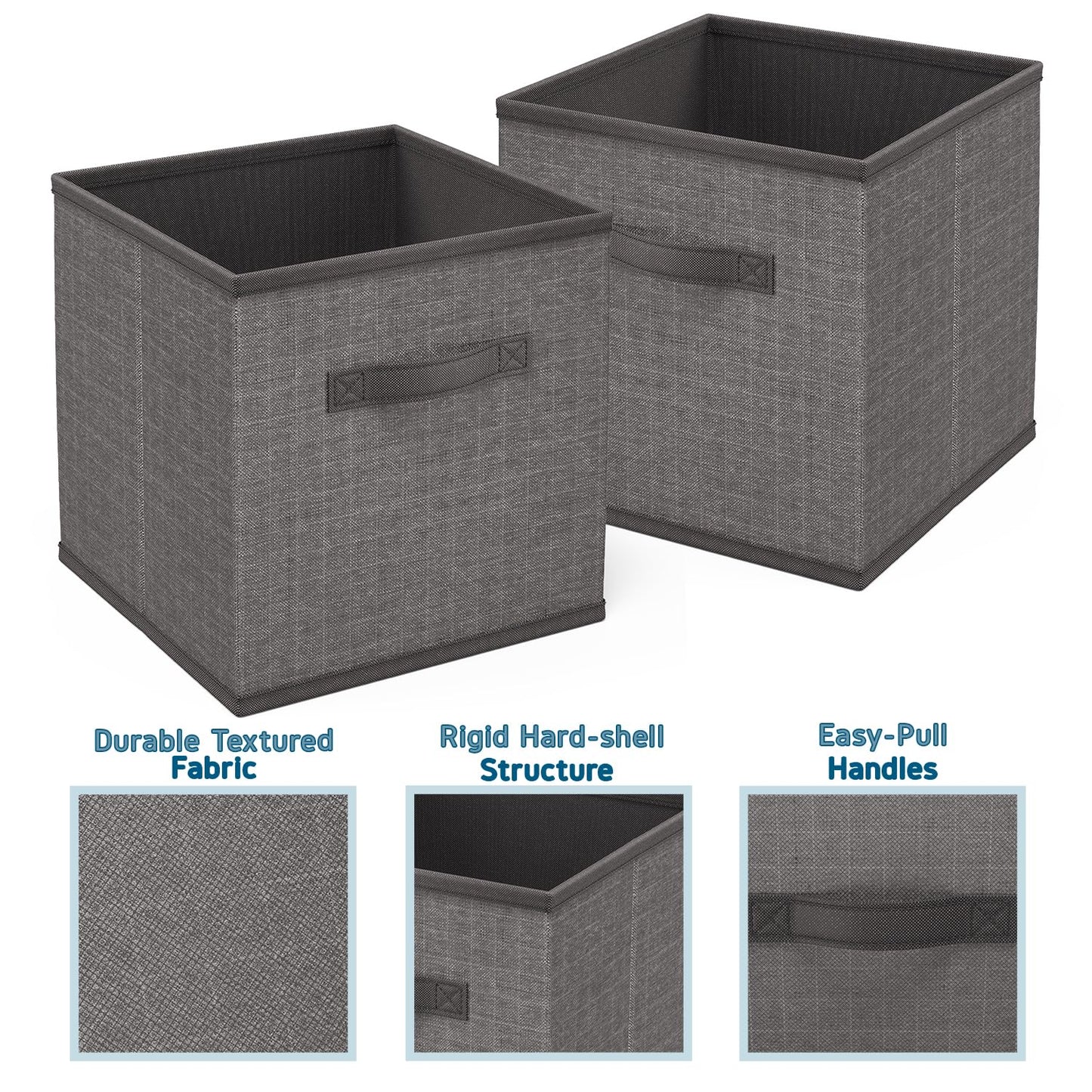 Nestl Cube Storage Organizer - Foldable 12-Cube Fabric Bins With Handles - 11-Inch Grey Closet