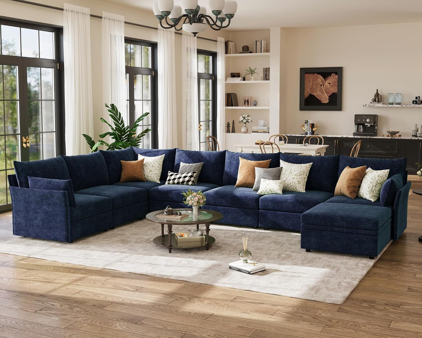 166.6" Oversized Modular Sectional Sofa, U Shaped Convertible Couch with Movable Ottoman, Large 8