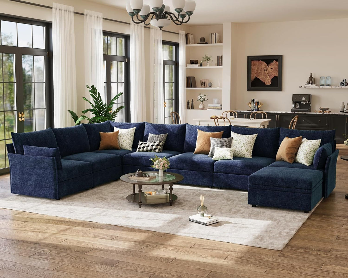 166.6" Oversized Modular Sectional Sofa, U Shaped Convertible Couch with Movable Ottoman, Large 8