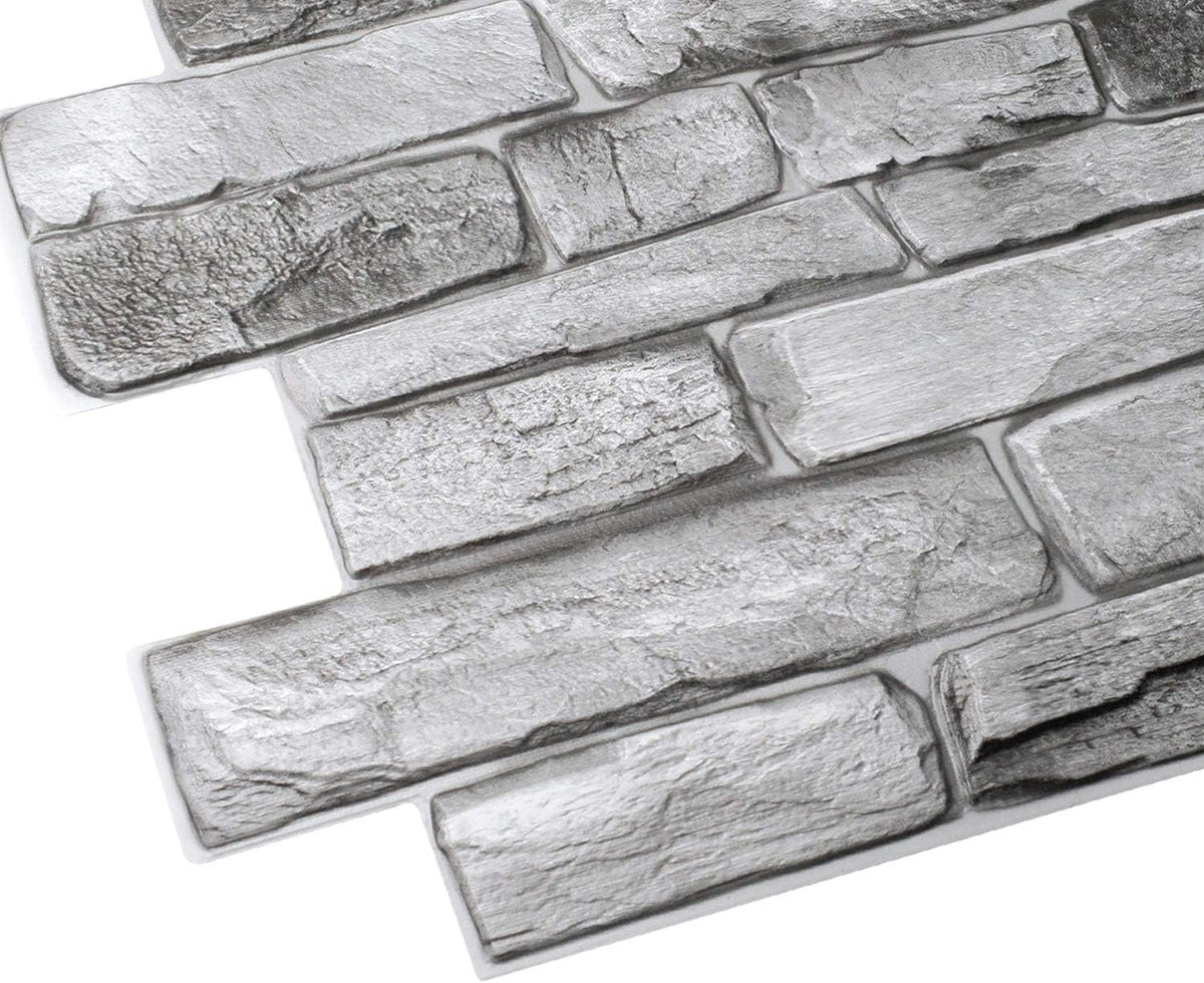 Dundee Deco Grey Faux Stone PVC 3D Wall Panel, 3.2 ft X 1.6 ft (98cm X 50cm), Interior Design Wall