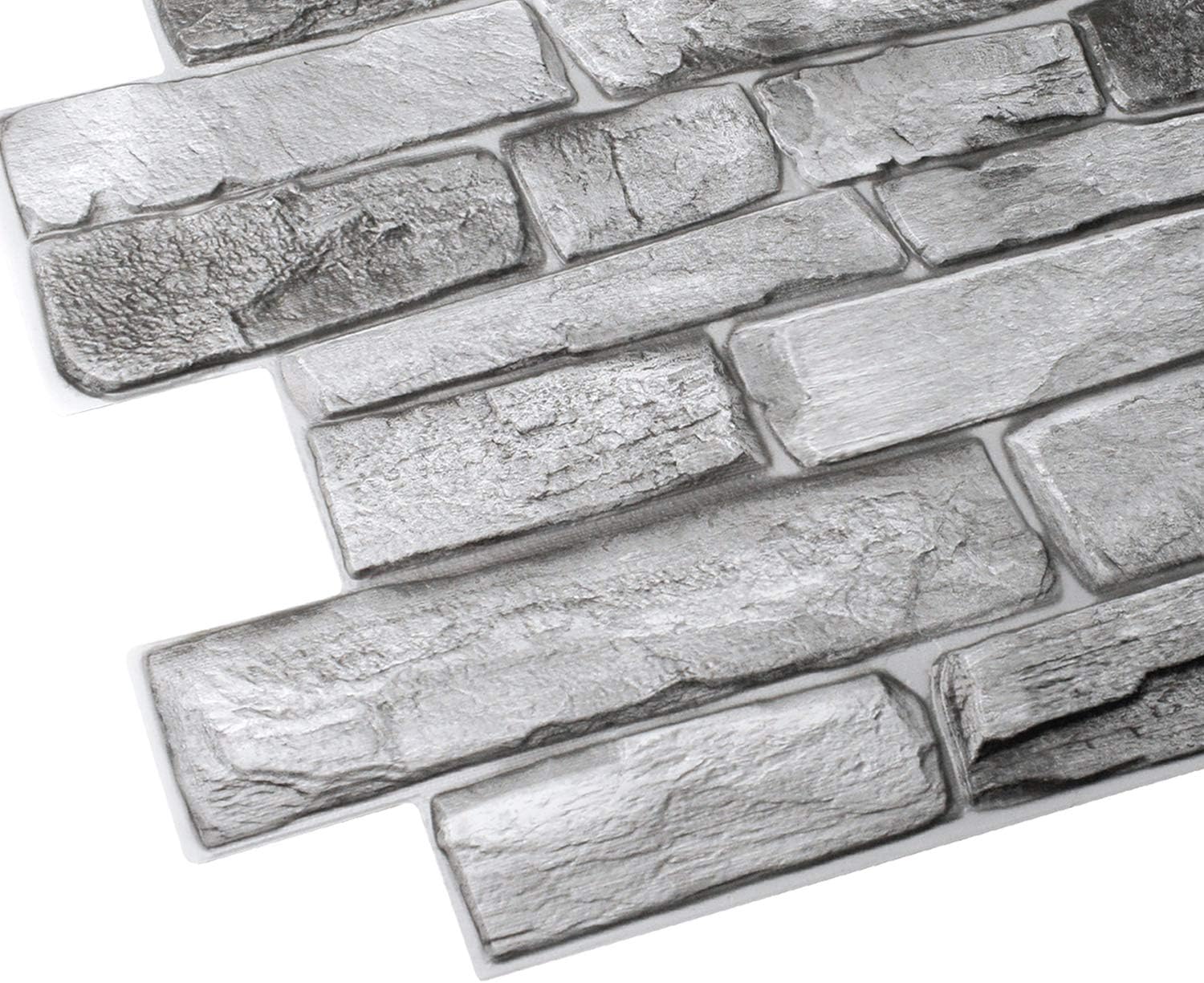 Dundee Deco Grey Faux Stone PVC 3D Wall Panel, 3.2 ft X 1.6 ft (98cm X 50cm), Interior Design Wall