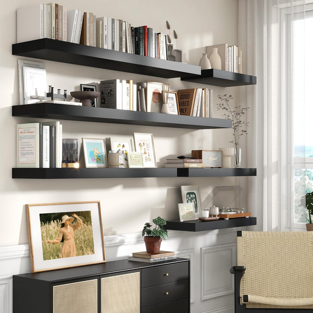 Deep Floating Shelves for Wall | 30W x 12D Black Floating Shelves Set of 2 | 12 Inch Deep Wall