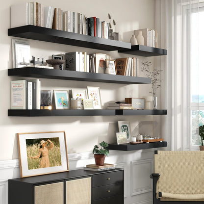 Deep Floating Shelves for Wall | 30W x 12D Black Floating Shelves Set of 2 | 12 Inch Deep Wall