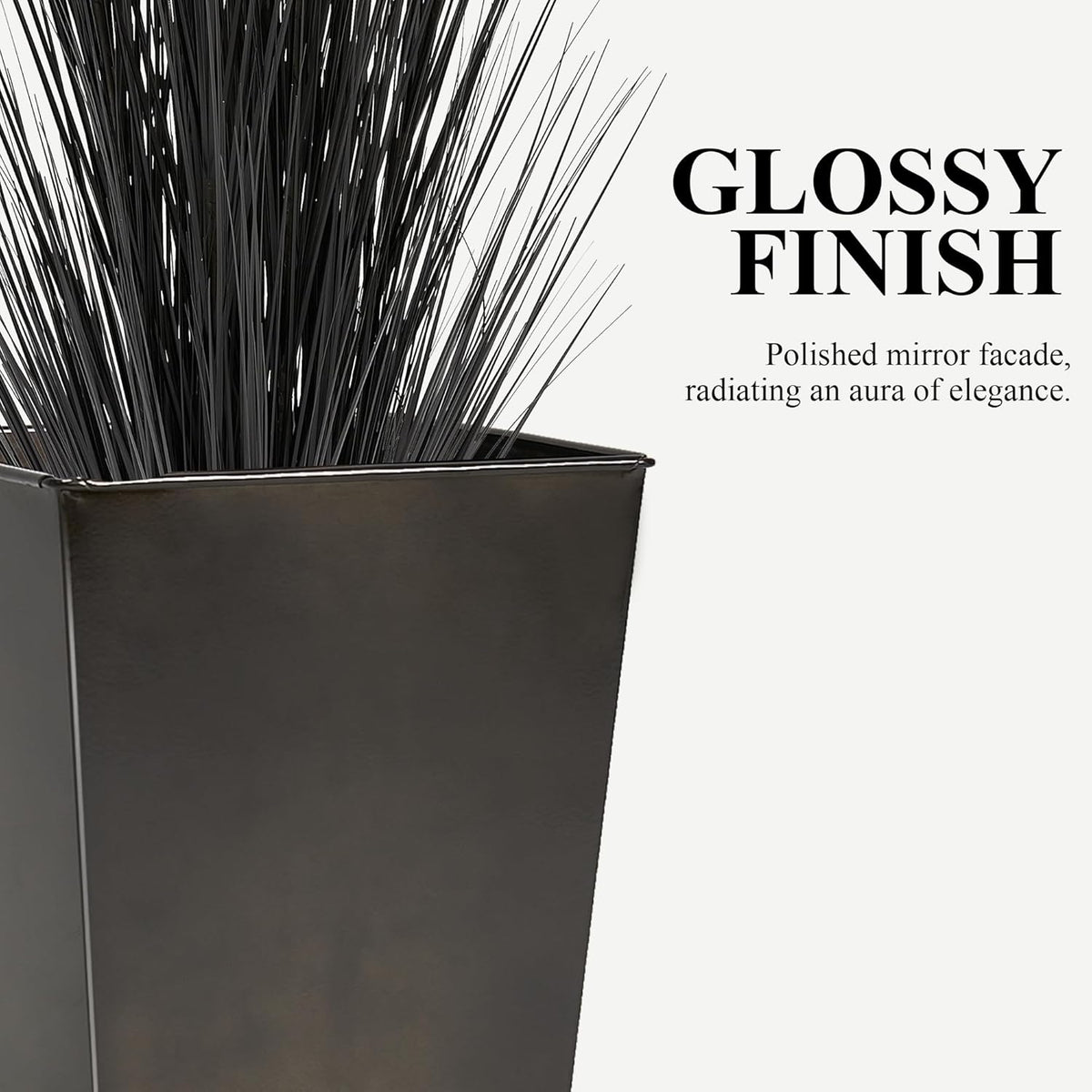 WORTH Garden 28" Large Metal Glazed Planter Set of 2, Luxurious Glossy Finish Black Tall Square