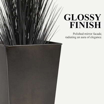 Worth Garden Large Metal Glazed Floor Planter Set of 2-14" Dia x 18" H - Luxurious Glossy Finish