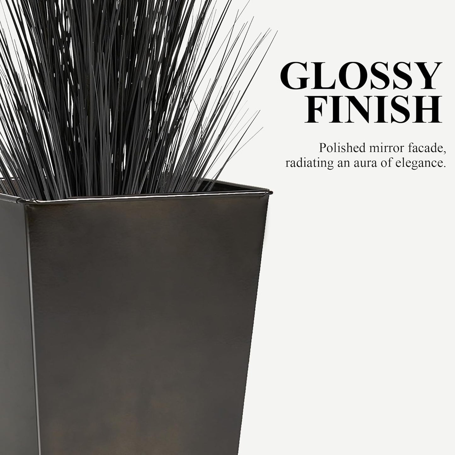 WORTH Garden 25" Large Metal Glazed Planter Set of 2, Luxurious Glossy Finish Black Tall Square