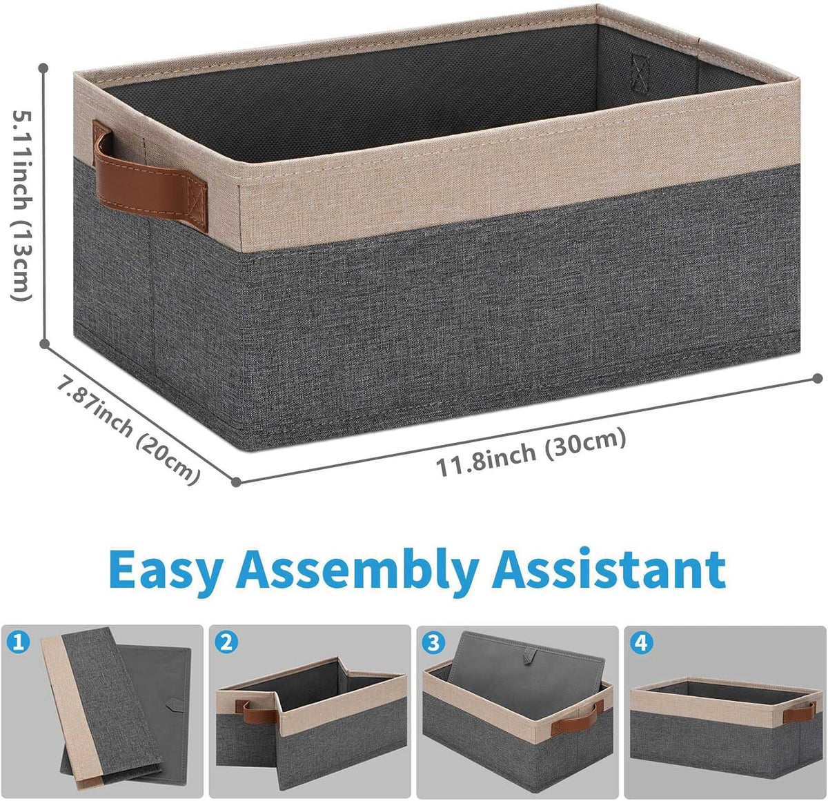 GhvyenntteS Small Fabric Storage Bins 6 Pack, 11.8" x 7.87" x 5.11" Storage Basket with Leather
