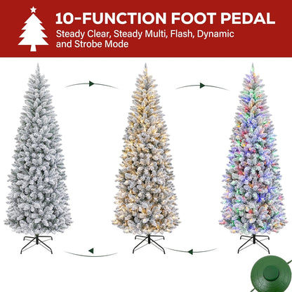 Hykolity 6 ft Prelit Snow Flocked Pencil Slim Christmas Tree, 544 PVC Branch Tips, 200 Color