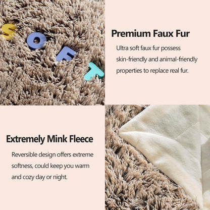 GONAAP Fuzzy Faux Fur Throw Blanket Queen Size Frosty Brown Super Soft Cozy Plush Fuzzy Shaggy