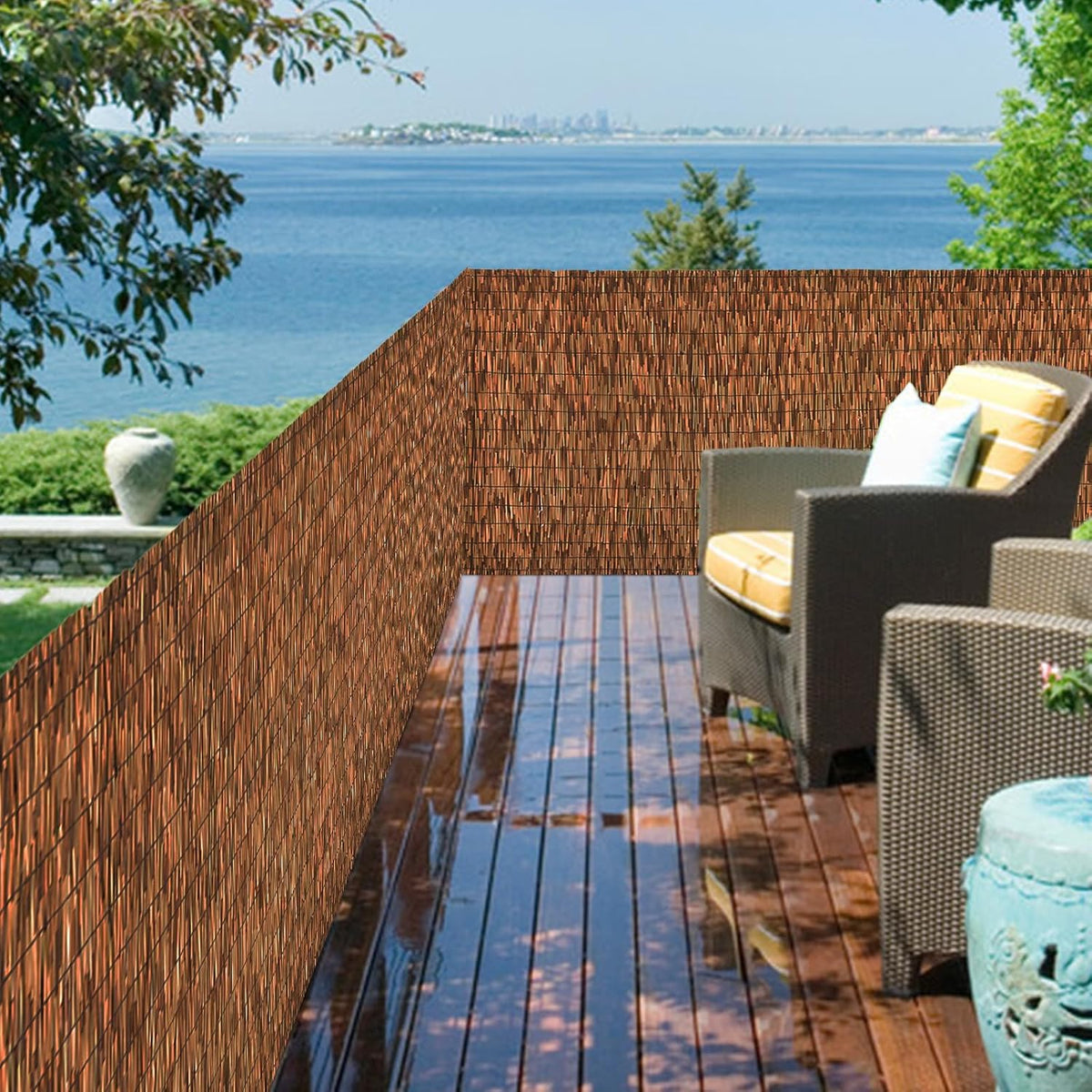 Brown 5.6FT X 16.4FT Reed Fencing Roll, Balcony Privacy Reed Shade Bamboo Fencing Garden Fence