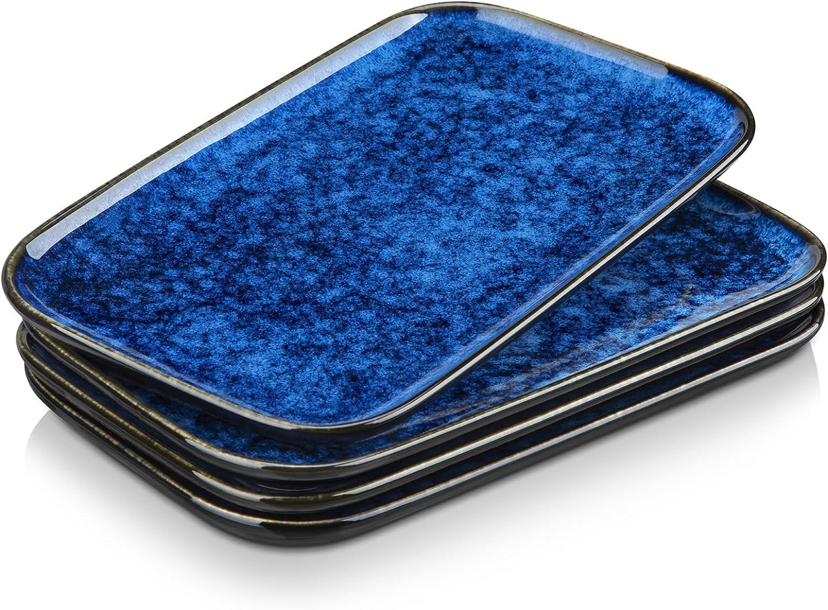 vancasso Stern Serving Platters Set of 4, 11 Inches Rectangular Ceramic Serving Plates, Blue