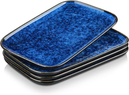 vancasso Stern Serving Platters Set of 4, 11 Inches Rectangular Ceramic Serving Plates, Blue