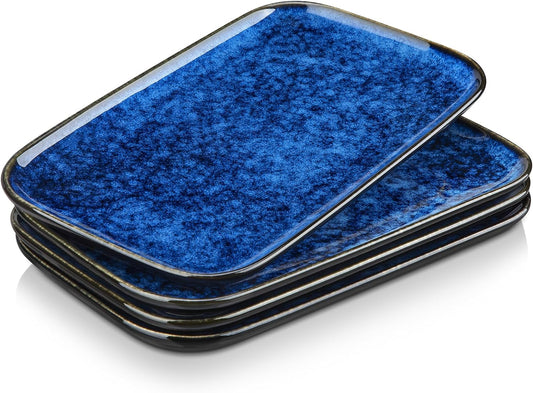 vancasso Stern Serving Platters Set of 4, 11 Inches Rectangular Ceramic Serving Plates, Blue