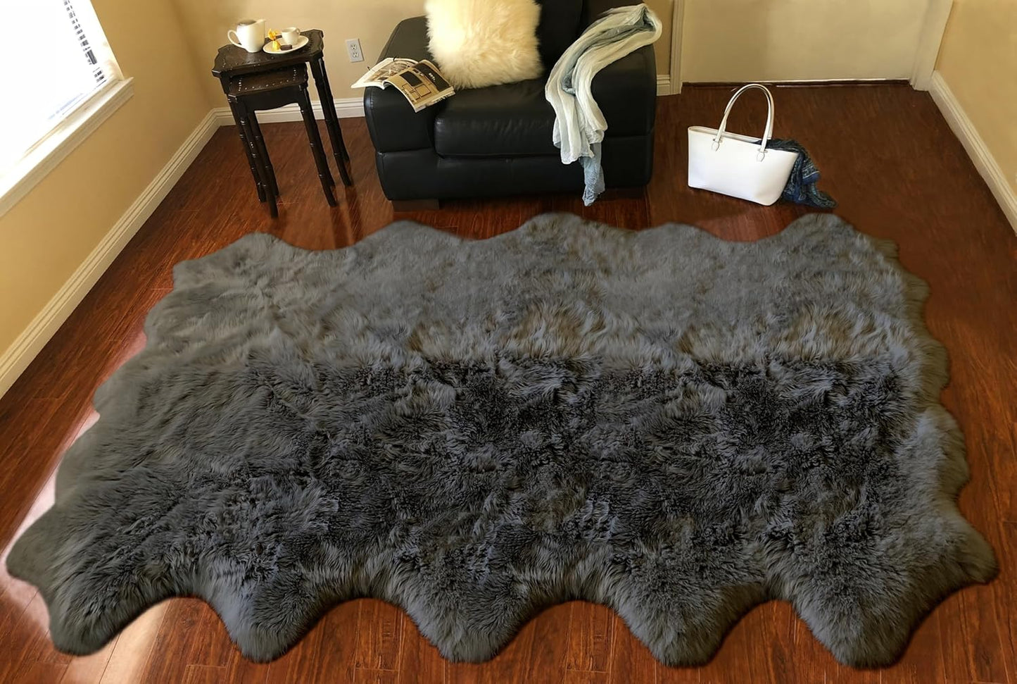 LAMBZY Faux Sheepskin Super Soft Hypoallergenic Free Shape Silky Shag Rug, Luxury Shaggy Plush