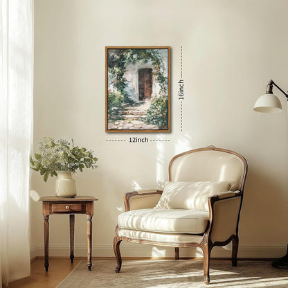 Floating Framed Canvas Vintage Wall Art, Rustic Cottage Spring Garden Oil Paintings Print, Country