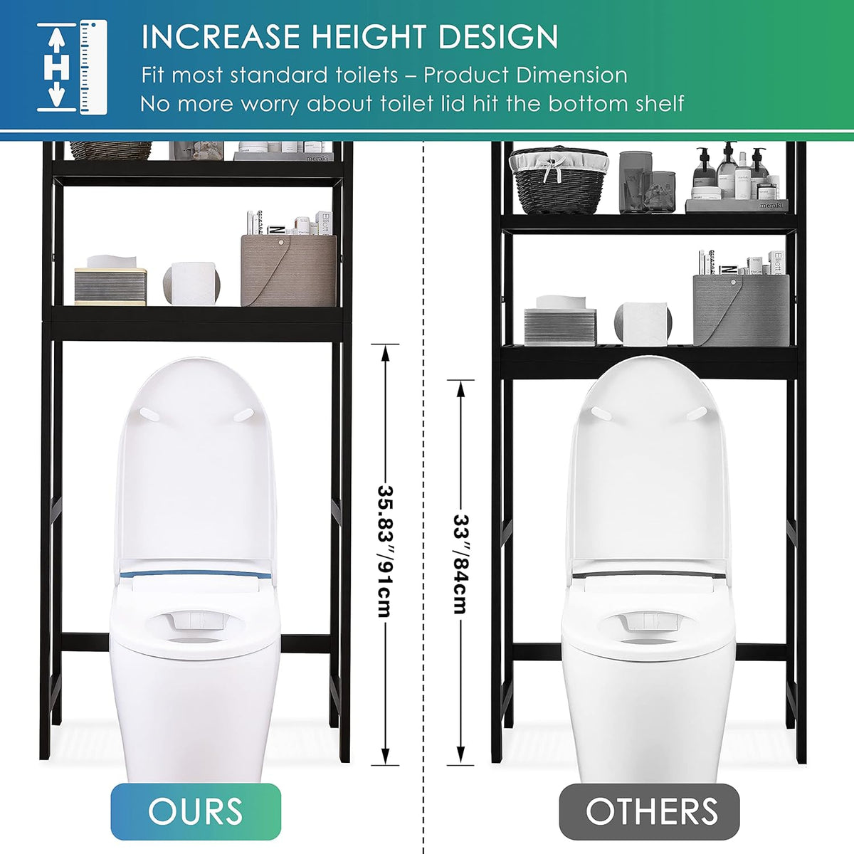 SMIBUY Bathroom Storage Shelf, Bamboo Over-The-Toilet Organizer Rack, Freestanding Toilet Space