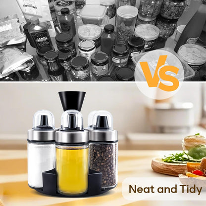 Mlici Oil and Vinegar Dispenser Set of 6 Bottles, Stainless Steel Salt Pepper Holder with 360°