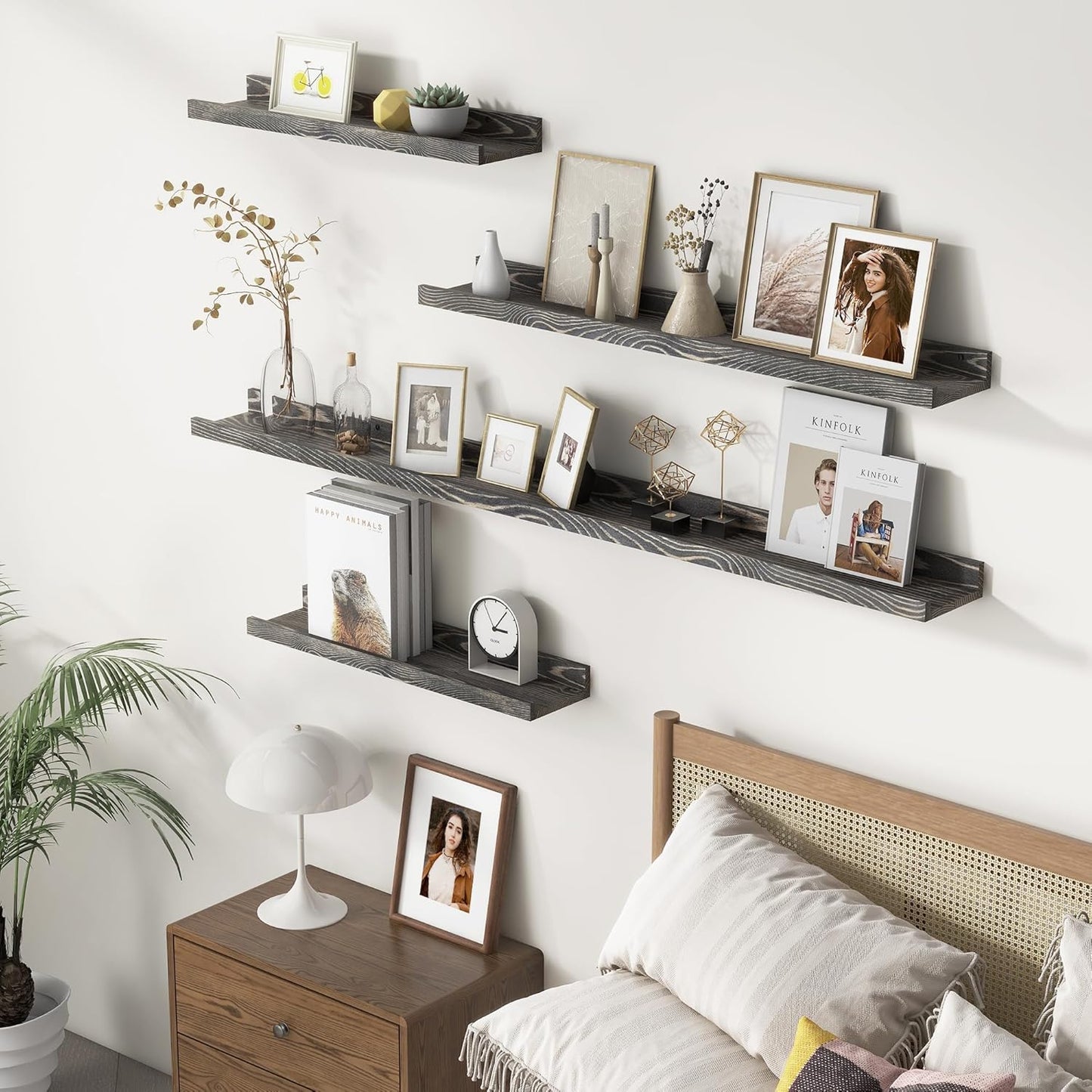 24 Inches Floating Shelves for Wall, Solid Pine Wood Picture Ledge Shelves, Wall Shelves with Lips