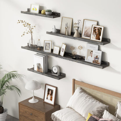 24 Inches Floating Shelves for Wall, Solid Pine Wood Picture Ledge Shelves, Wall Shelves with Lips