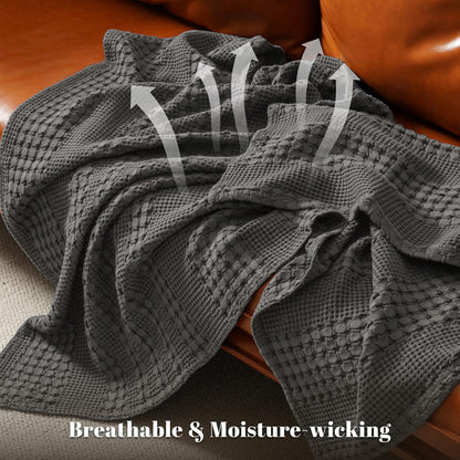 PHF 100% Cotton Waffle Weave Throw Blanket, Soft Lightweight Breathable Cozy Summer Throws for
