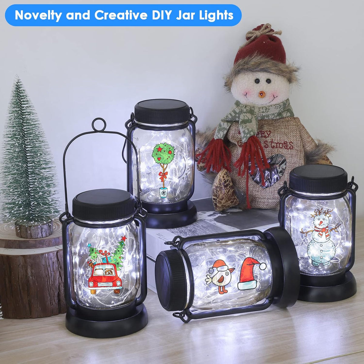 Mlambert Cool White 4 Pack Solar Hanging Mason Jar Lights with Stakes, Waterproof Decorative 30