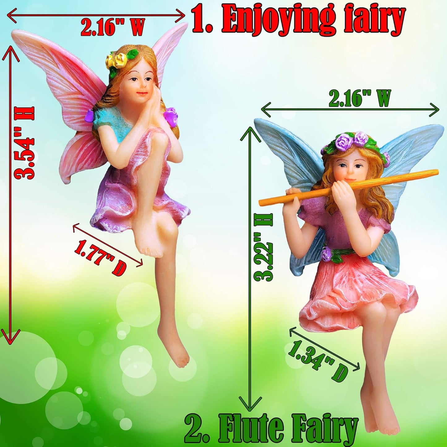 Mood Lab Fairy Garden - Miniature Fairies Figurines - Sitting Girls Set of 2 pcs - for Outdoor or