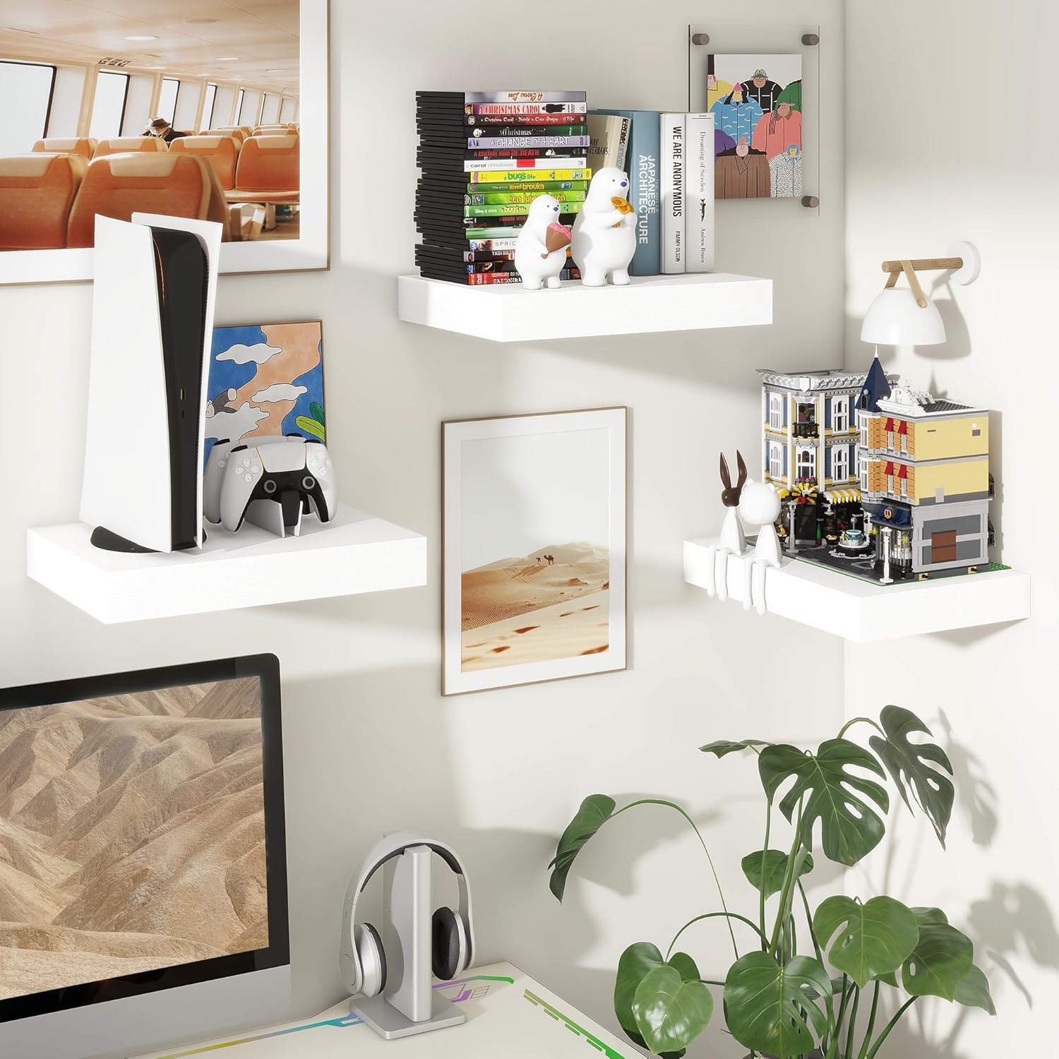 Deep Floating Shelves for Wall | 12 Inch Deep White Floating Shelves Set of 2 | 16W x 12D Rustic