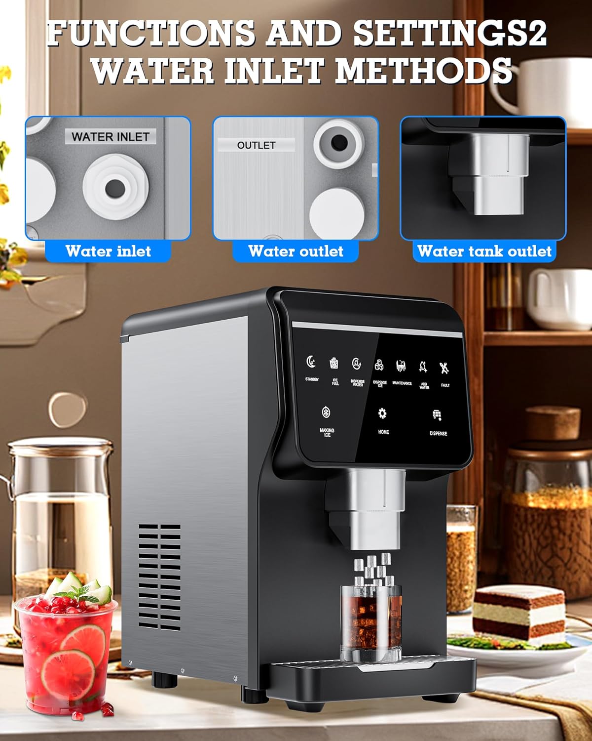 Nugget Ice Maker Machine 80LB/24H, Ice Makers Countertop 6 LB Ice Storage, Chewable Pellet, Ice