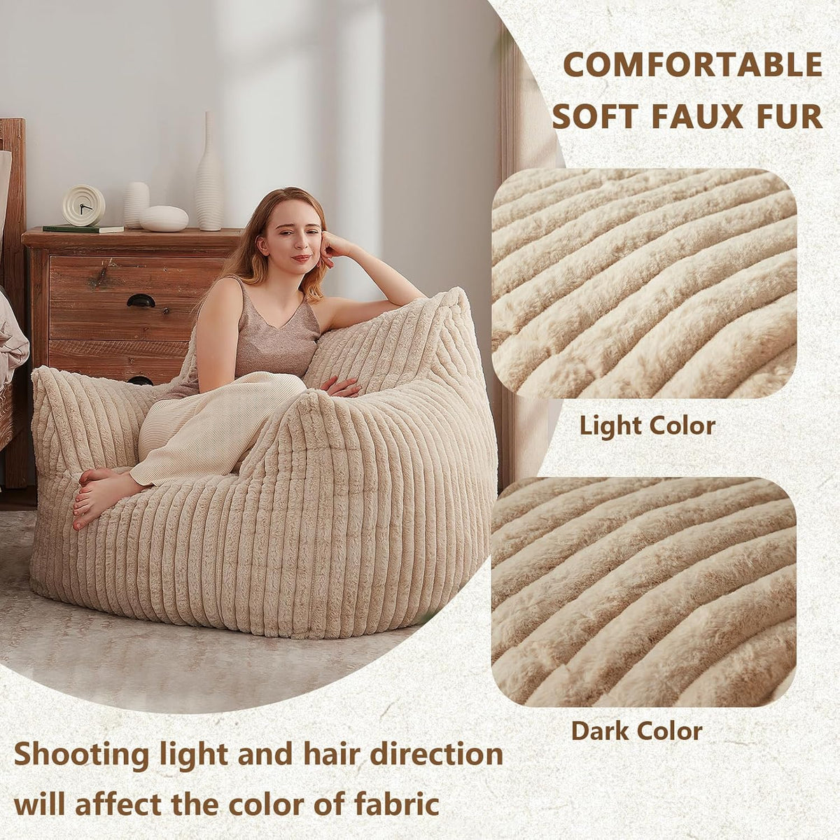Giant Bean Bag Chairs for Adults Teens, Large Bean Bag Sofa Chairs with Filling Comfy Fuzzy BeanBag