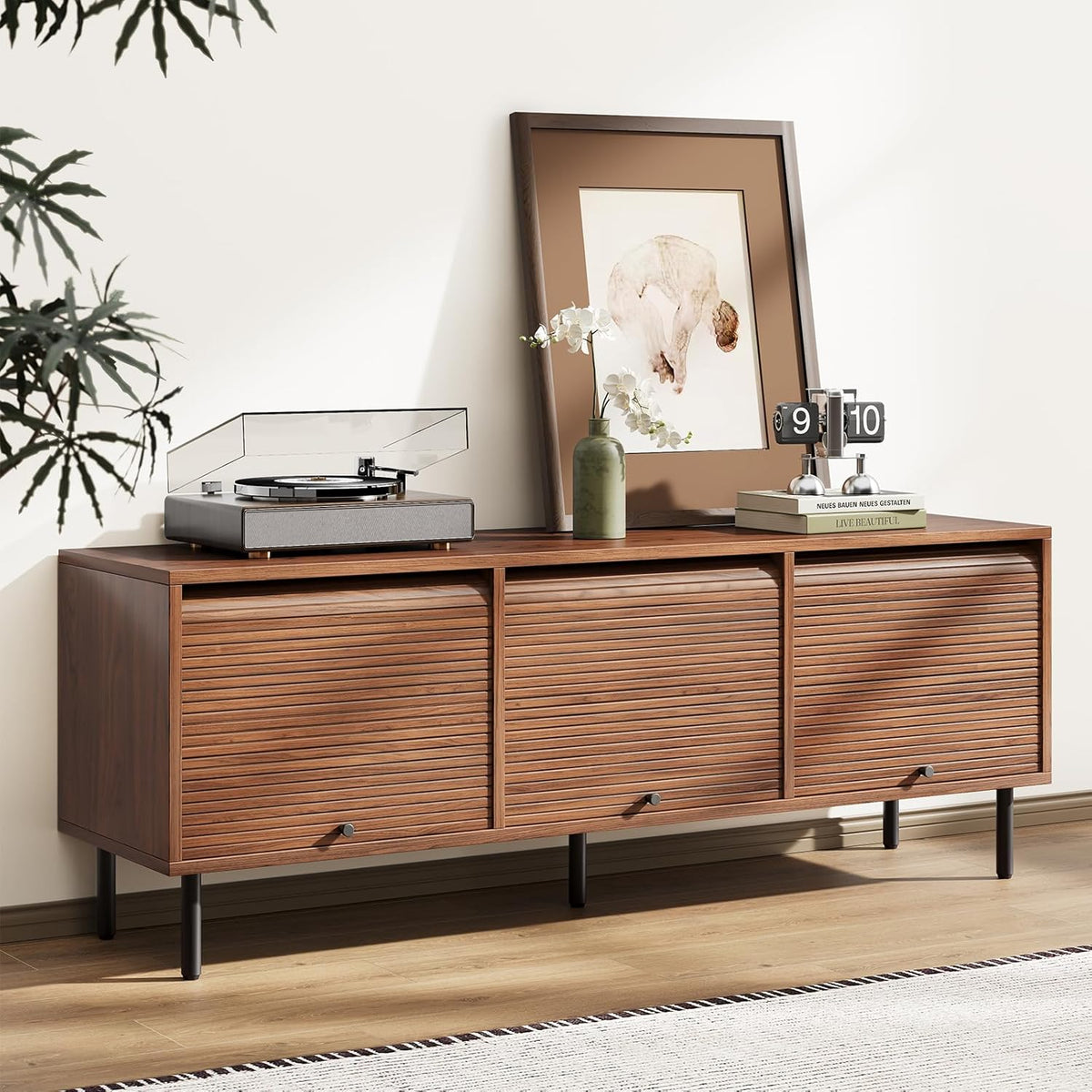 59 Inch TV Stand with Power Outlet for TVs up to 65 Inch, Entertainment Center with Storage