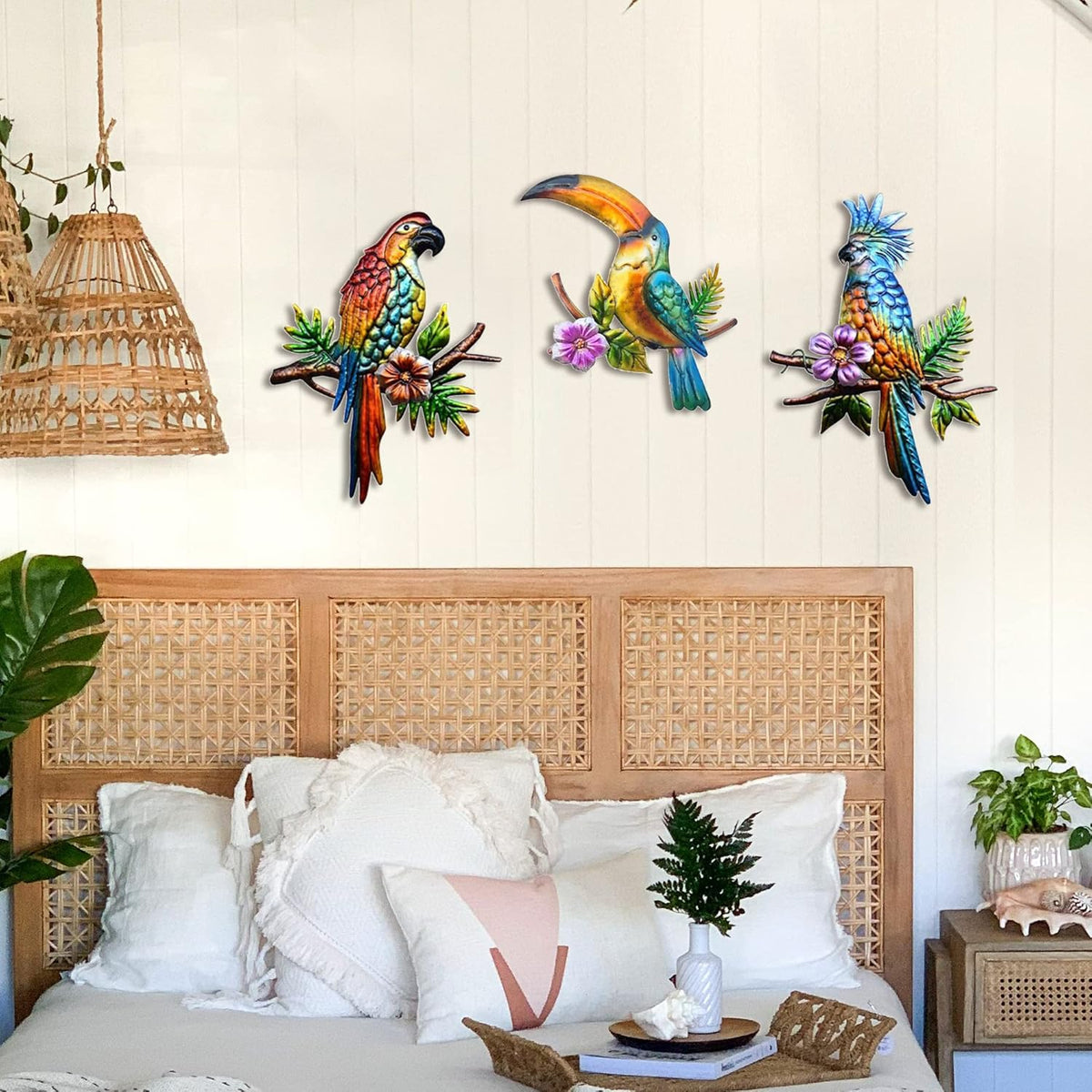J-Fly Metal Parrot Wall Decor Tropical Outdoor Wall Decor Parrot Outdoor Wall Art Metal Bird
