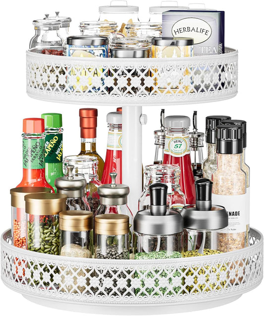 Lazy Susan Organizer 2 Tier - Turntable Spice Rack 12 inch Adjustable Metal Rotating Lazy Susan for