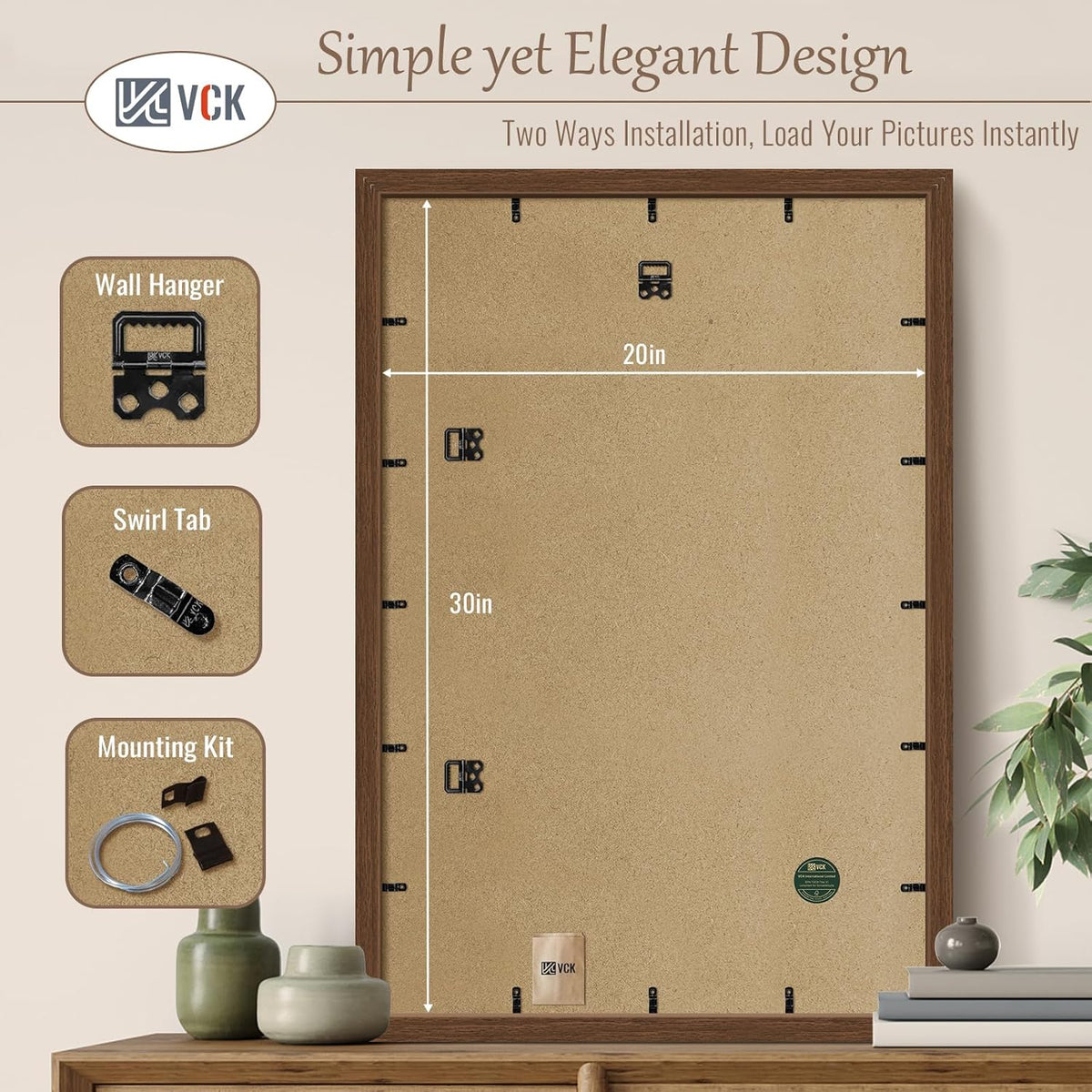 VCK 20x30 Brown Poster Frame 3 Pack, Wood Picture Frame with Exclusive Wood Grain, Wall Mounting