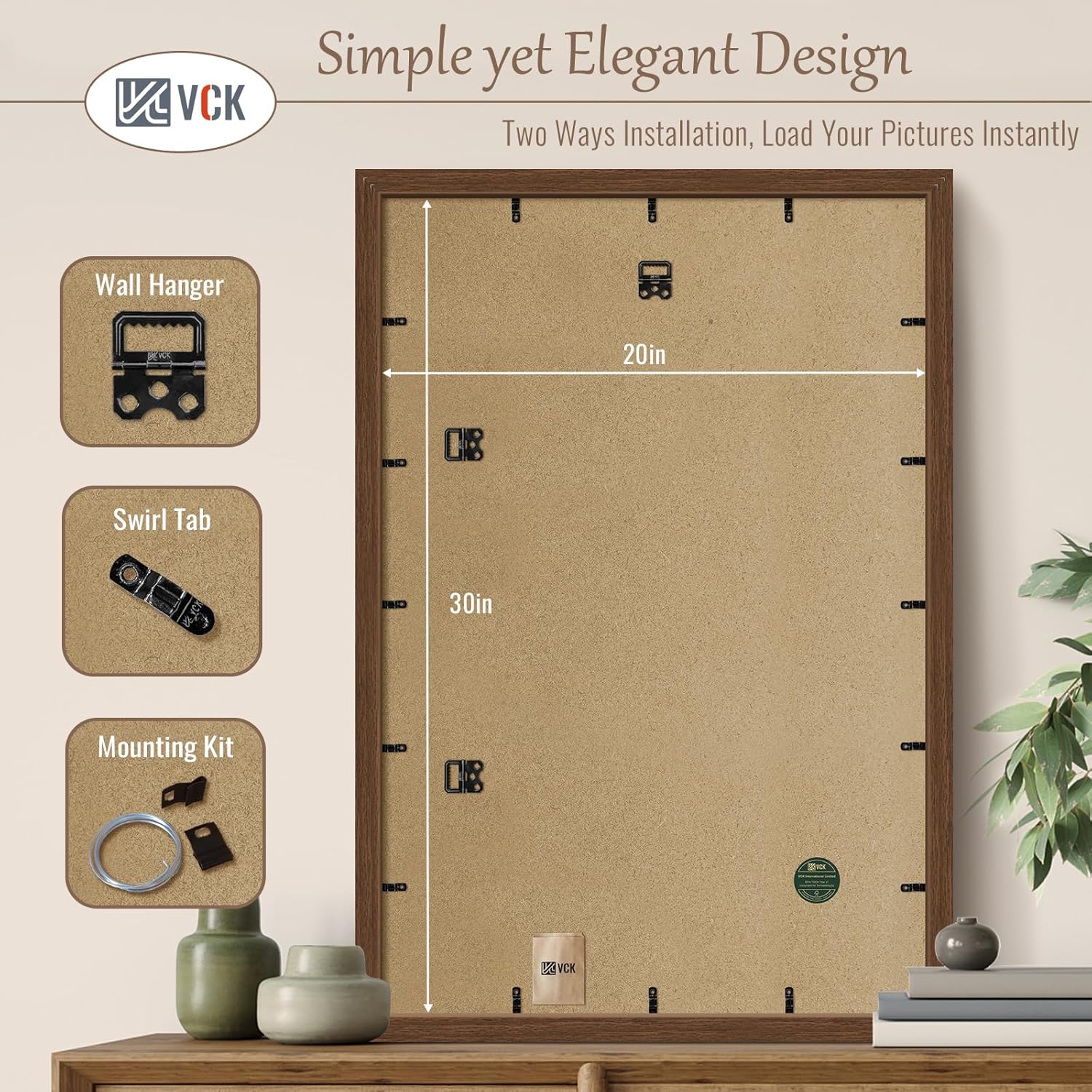 VCK 20x30 Brown Poster Frame 3 Pack, Wood Picture Frame with Exclusive Wood Grain, Wall Mounting