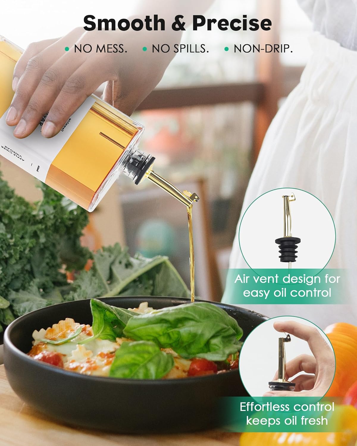 Olive Oil Dispenser For Kitchen, Glass Oil Bottle 500ML Oil And Vinegar Dispenser Set Of 4 with 4