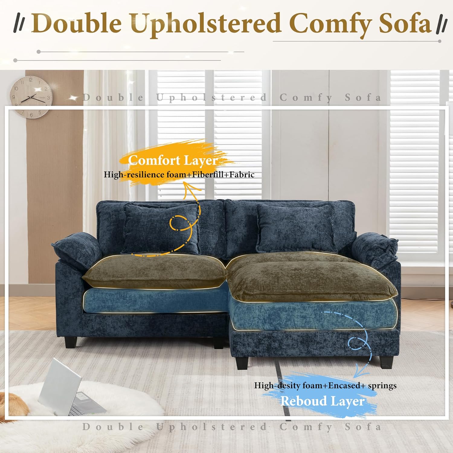 URRED Modular Sectional Sofa Comfy Cloud Couch, Modern Chenille Sofa Sleeper Deep Seat Couches with