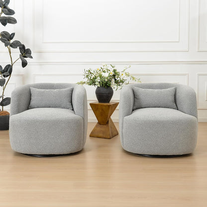 KINWELL 34" Wide Sherpa Swivel Barrel Chairs Set of 2, No Assembly Round Boucle Upholstered Accent