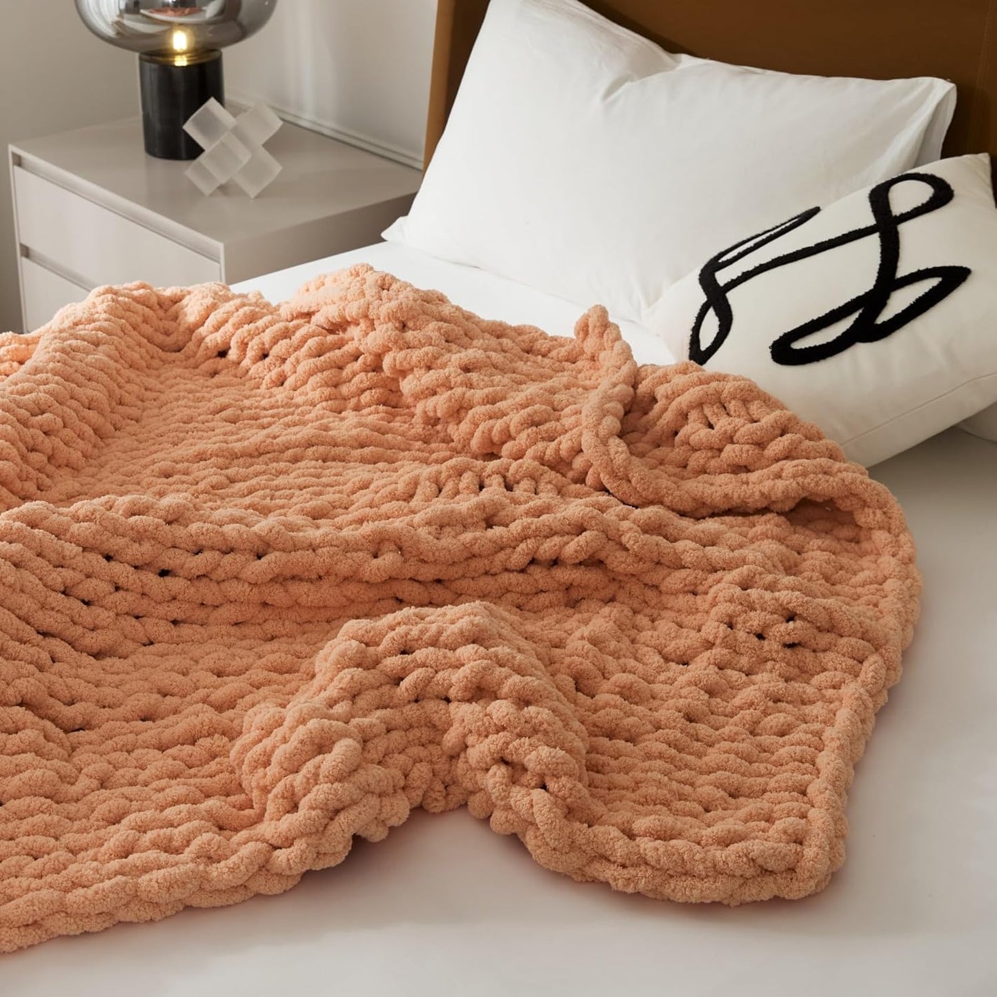 WESHIONGOO Chunky Knit Blanket Throw Knitted Throw Blankets for Couch Bed Fluffy Soft Blanket with