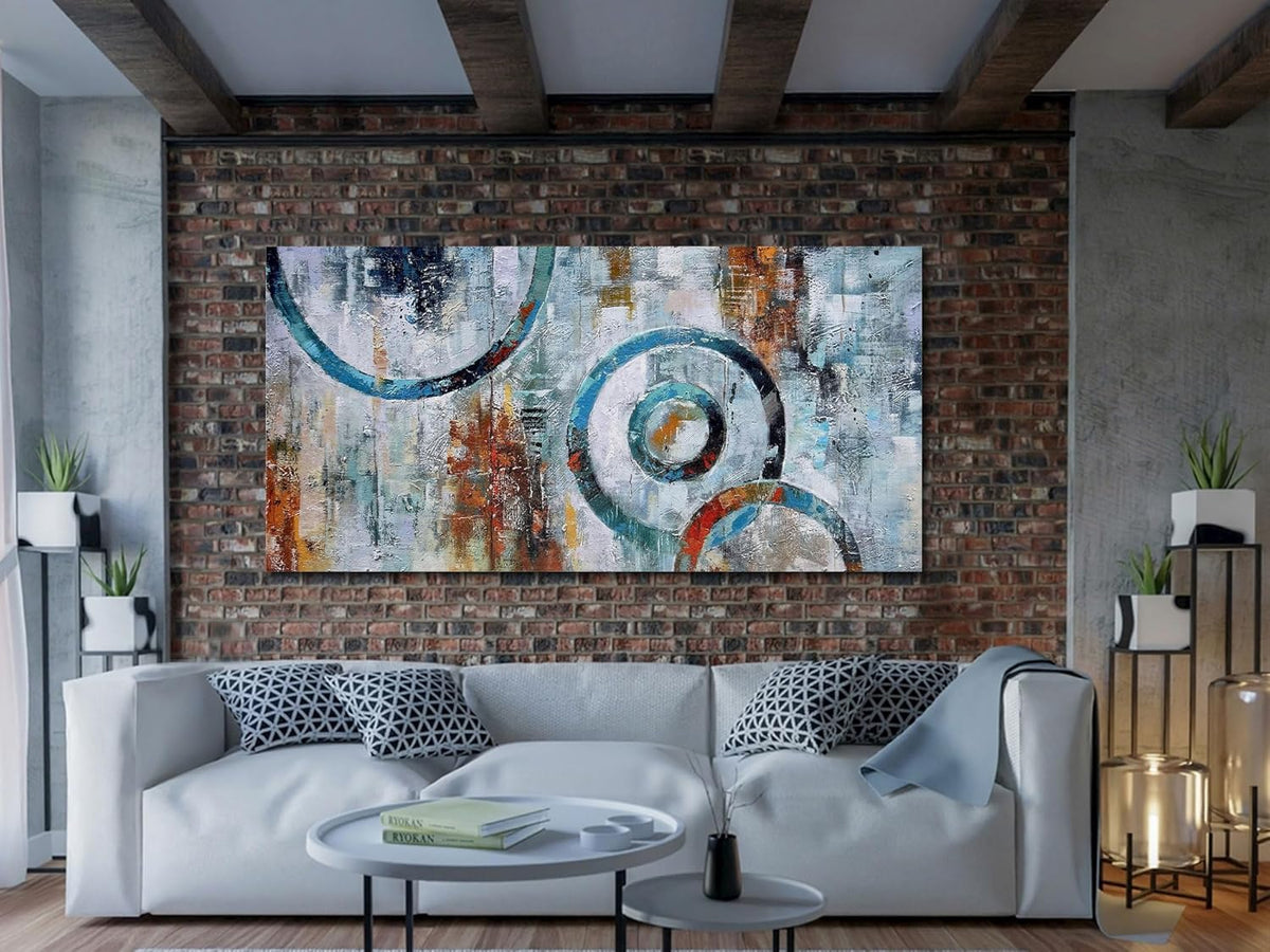 Arjun Abstract Wall Art Geometric Canvas Circle Painting Modern Grey Brown Picture Simple Artwork