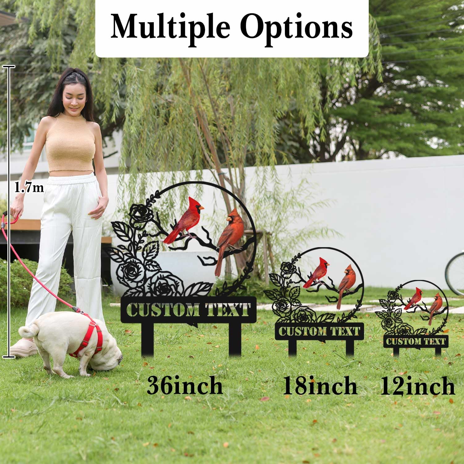 Personalized Garden Name Signs with Stake, Custom Red Bird Metal Decor Decorative Outside, Yard