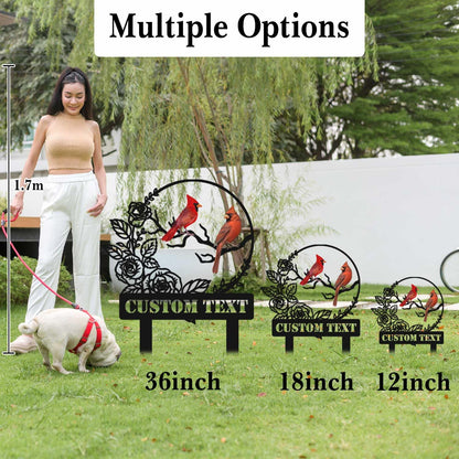 Personalized Garden Name Signs with Stake, Custom Red Bird Metal Decor Decorative Outside, Yard