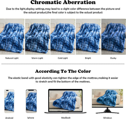 NEWCOSPLAY Faux Fur Throw Blanket Indigo Luxury Fluffy Thick Warm Bubble Blanket for Couch Sofa Bed