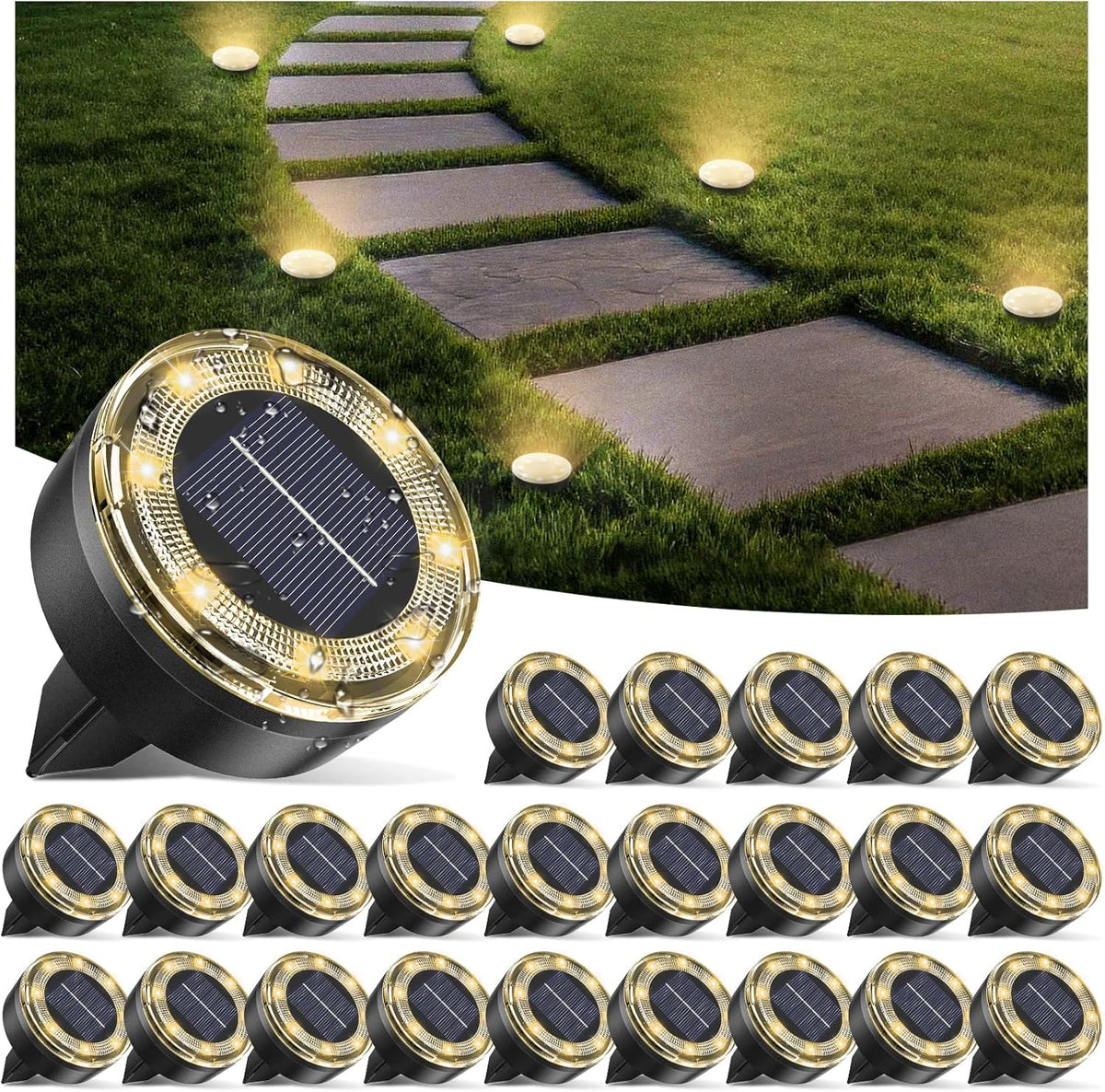 Mini Solar Ground Lights, 24 Pack Solar Lights Outdoor Waterproof, Upgraded LED Flat Landscape