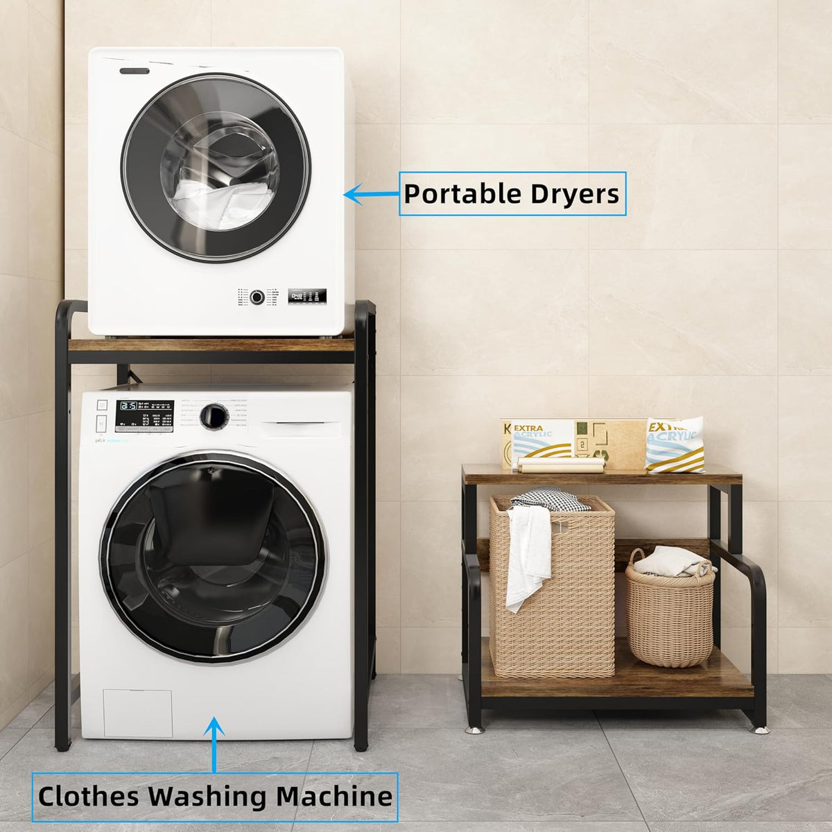 3-Tier Bathroom Room Shelf Washing Machine Storage Utility Rack Over The Toilet Washer Dryer