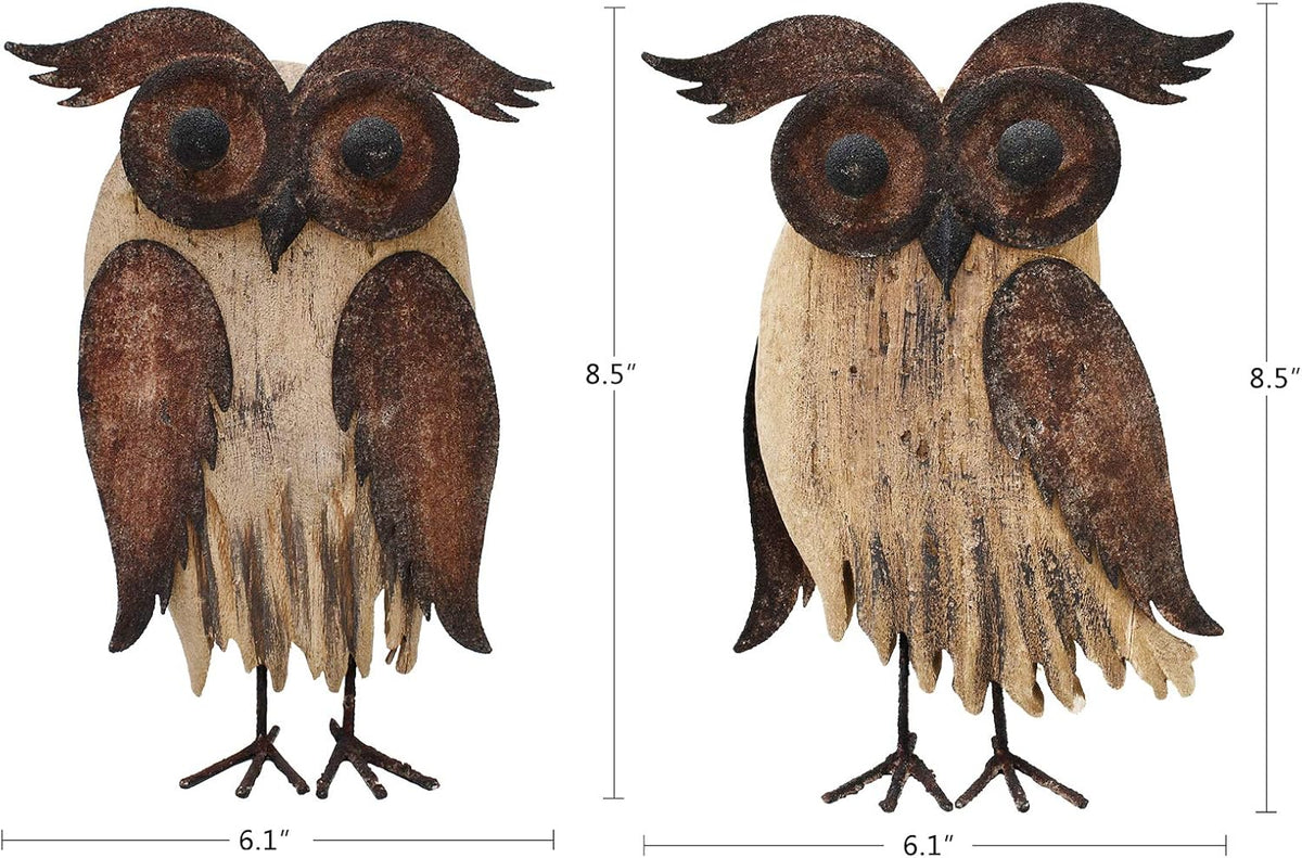 Rustic Owl Figurines Decor Animal Statue for Home - Wooden Stand Owl Sculptures Decorations for