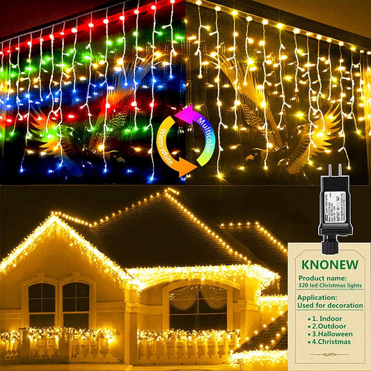 KNONEW Christmas Lights Outdoor Color Changing 400 LED 33ft 11 Modes Curtain Fairy String Light